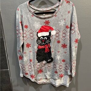 Cozy Gray Sweatshirt with Festive Cat Design